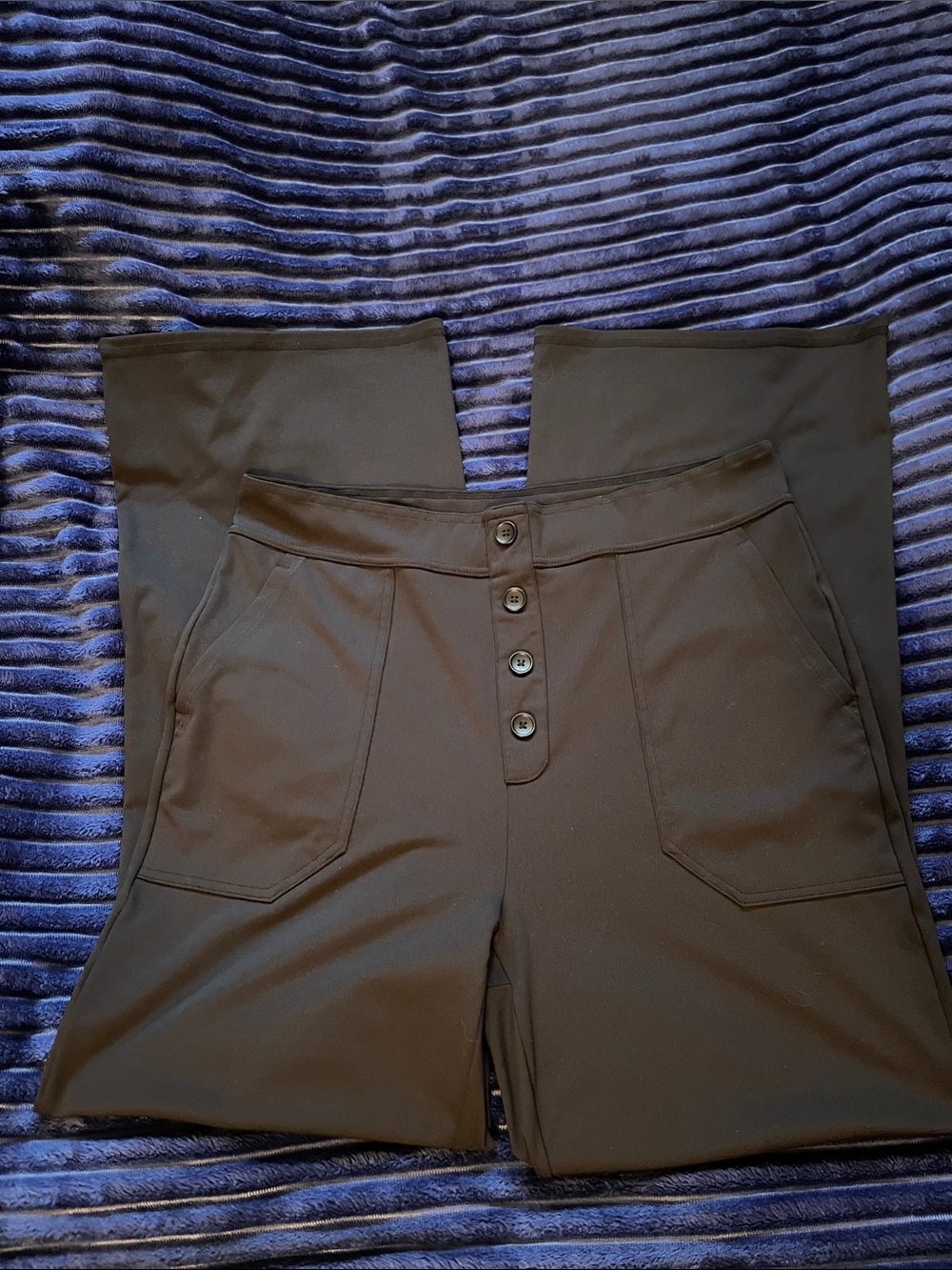 High-Rise Black Flare Pants with Button Front